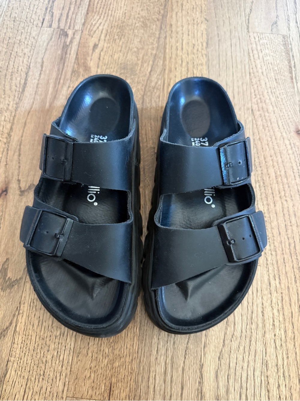 Papillio Black Double-Buckle Slide Platform Sandals
